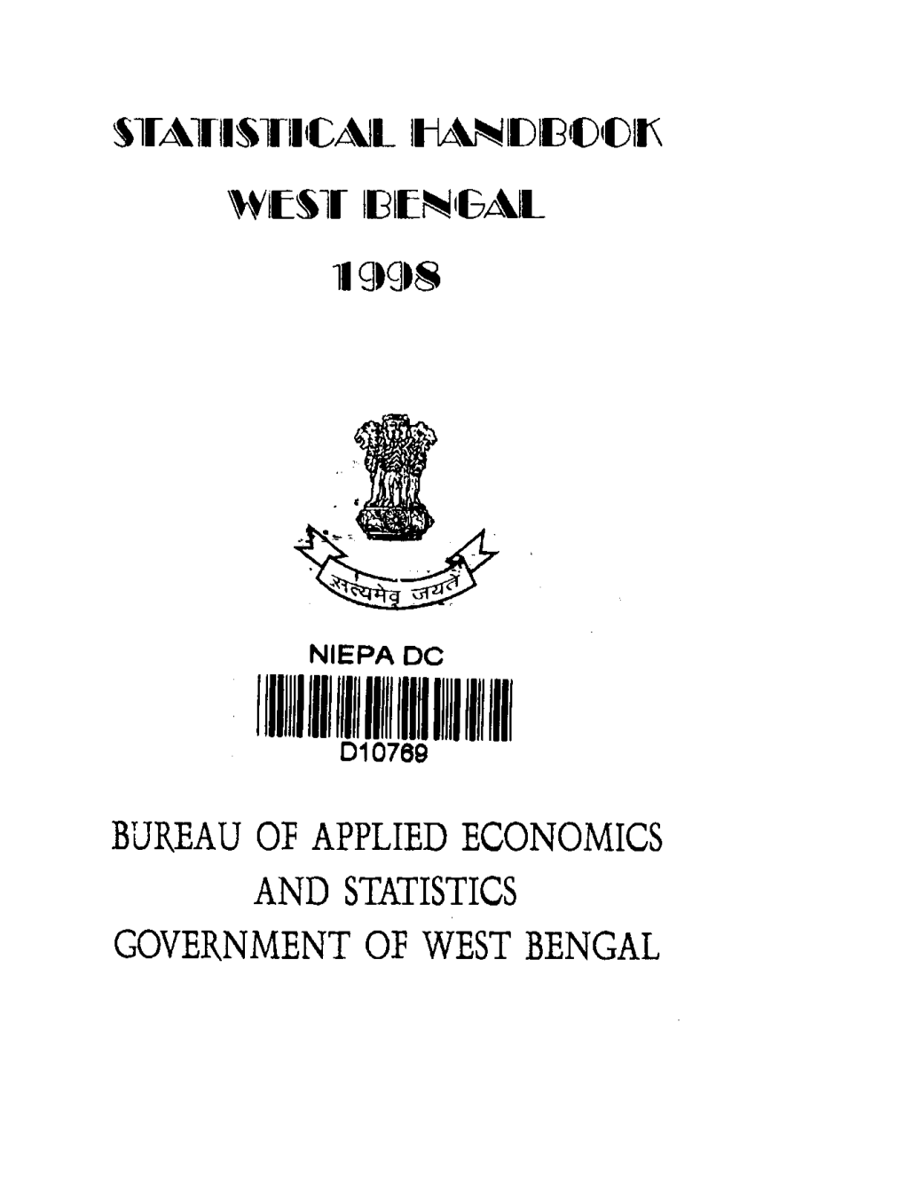 Stairilstiicjul IHANDIB€€Ir; WICS¥ Cencjdl 1998 BUREAU 01 APPLIED ECONOMICS and STATISTICS GOVERNMENT OE WEST BENGAL