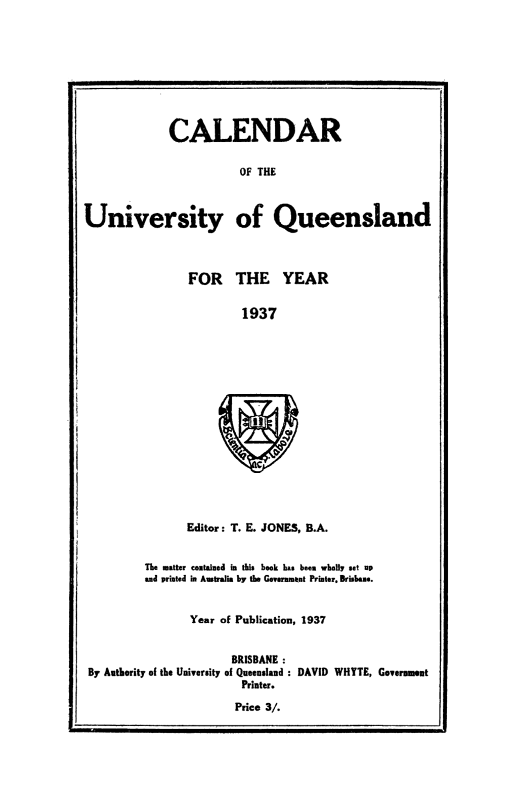 CALENDAR University of Queensland