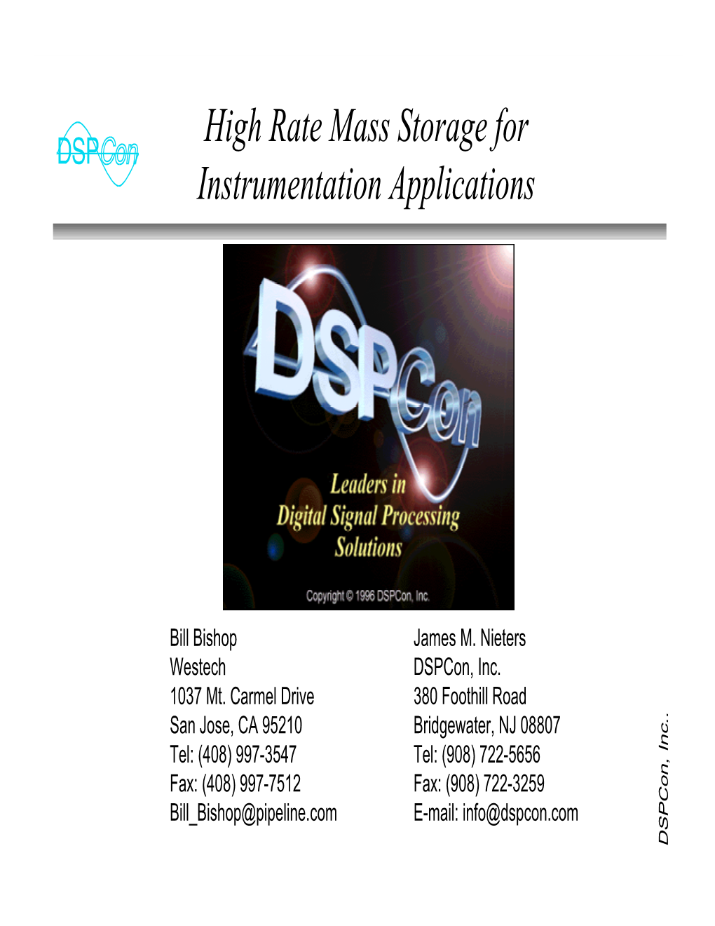 High Rate Mass Storage for Instrumentation Applications