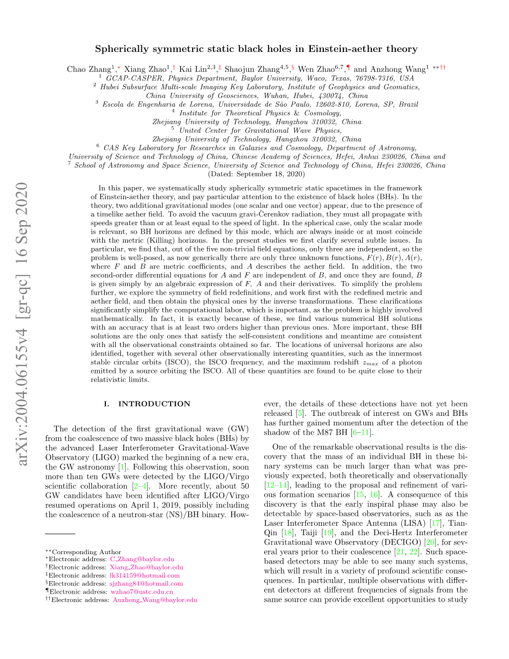 Spherically Symmetric Static Black Holes in Einstein-Aether Theory