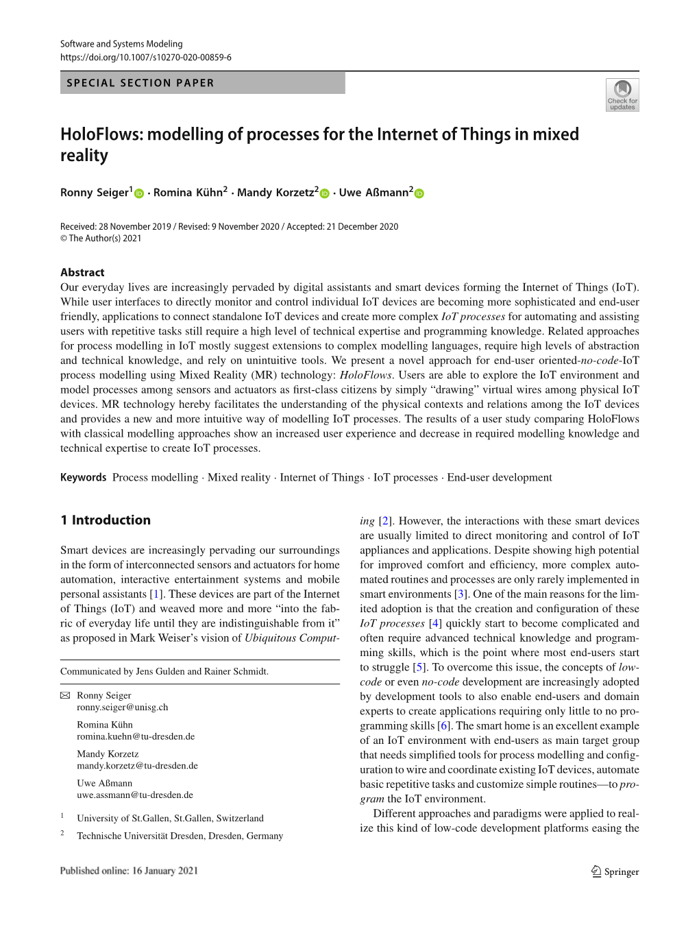 Holoflows: Modelling of Processes for the Internet of Things in Mixed Reality