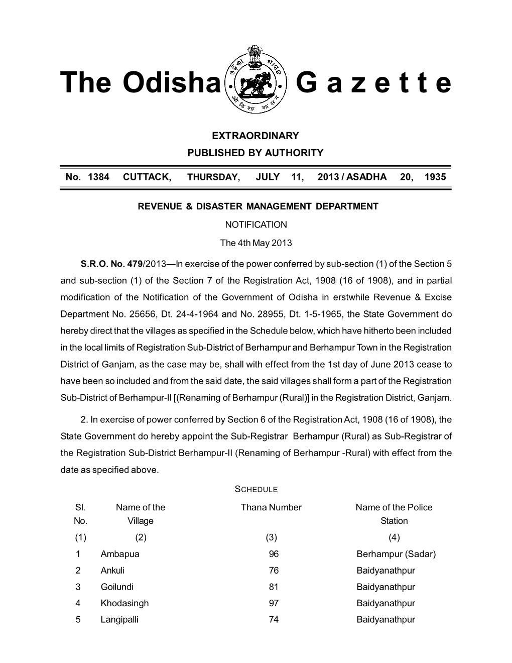 The Odisha G a Z E T T E