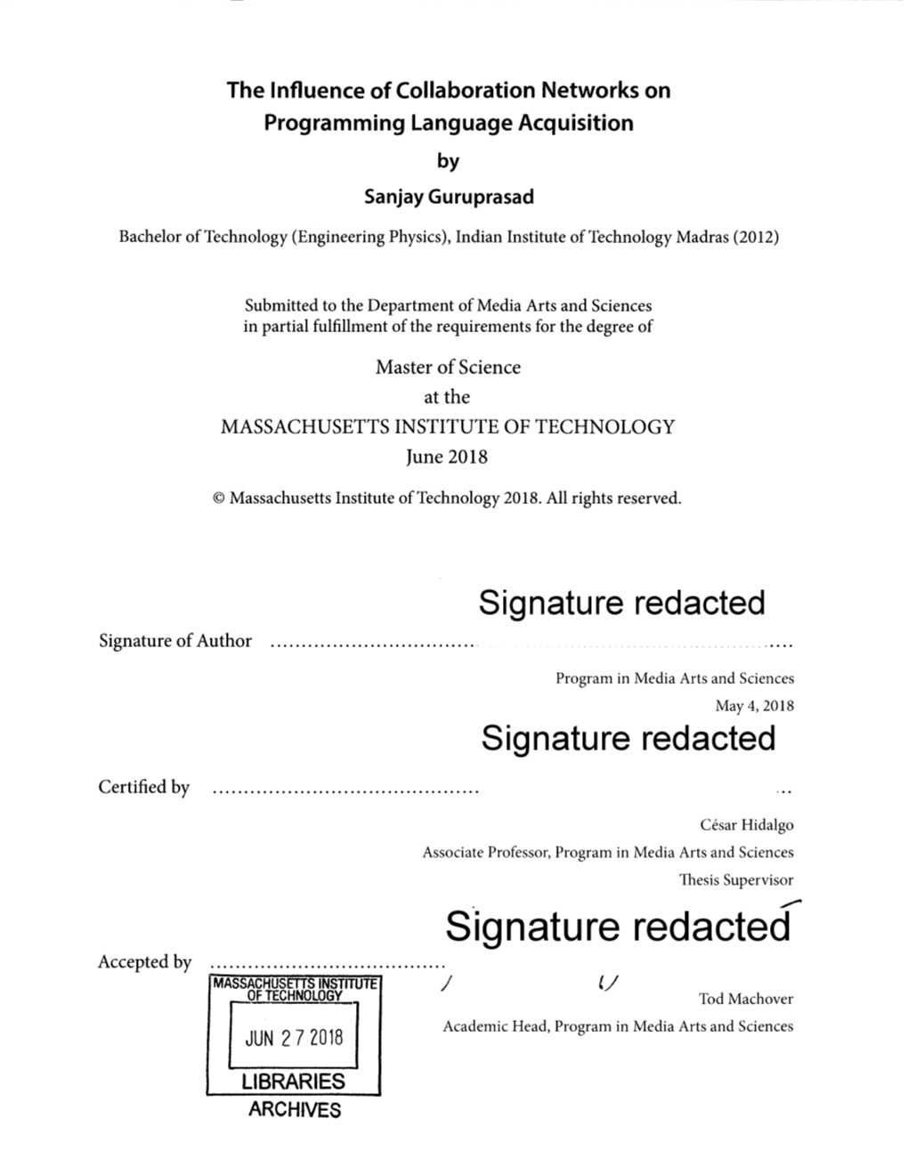 Signature Redacted Signature of Author