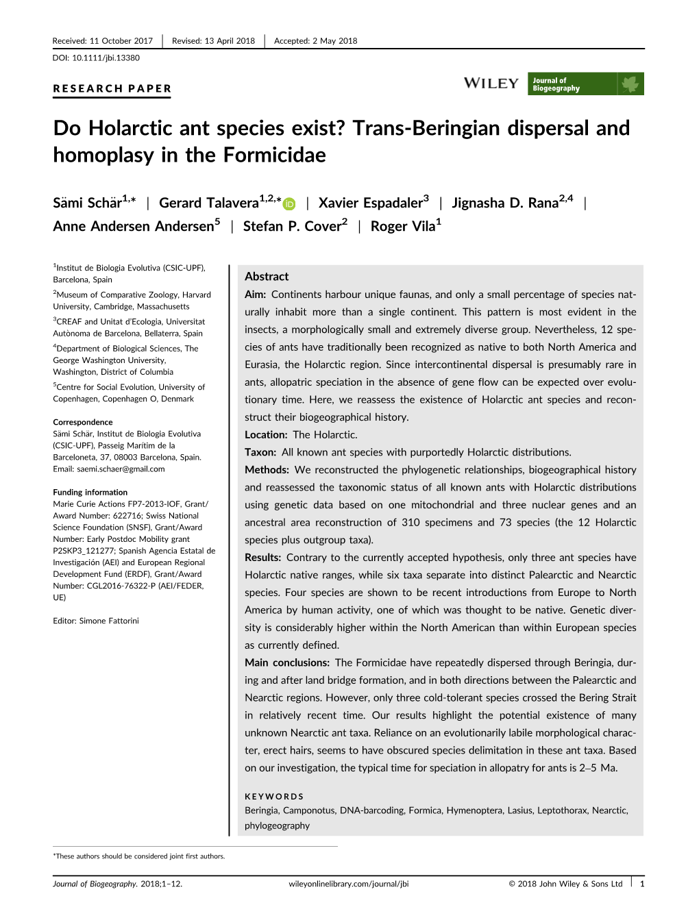 Do Holarctic Ant Species Exist? Trans&#X2010;Beringian