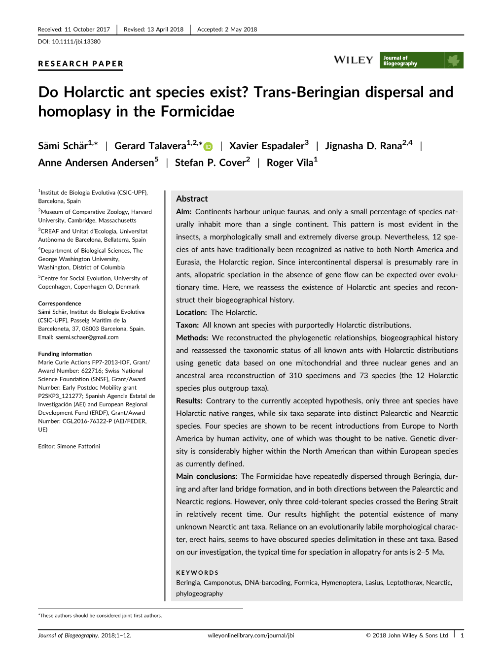 Do Holarctic Ant Species Exist? Trans‐Beringian