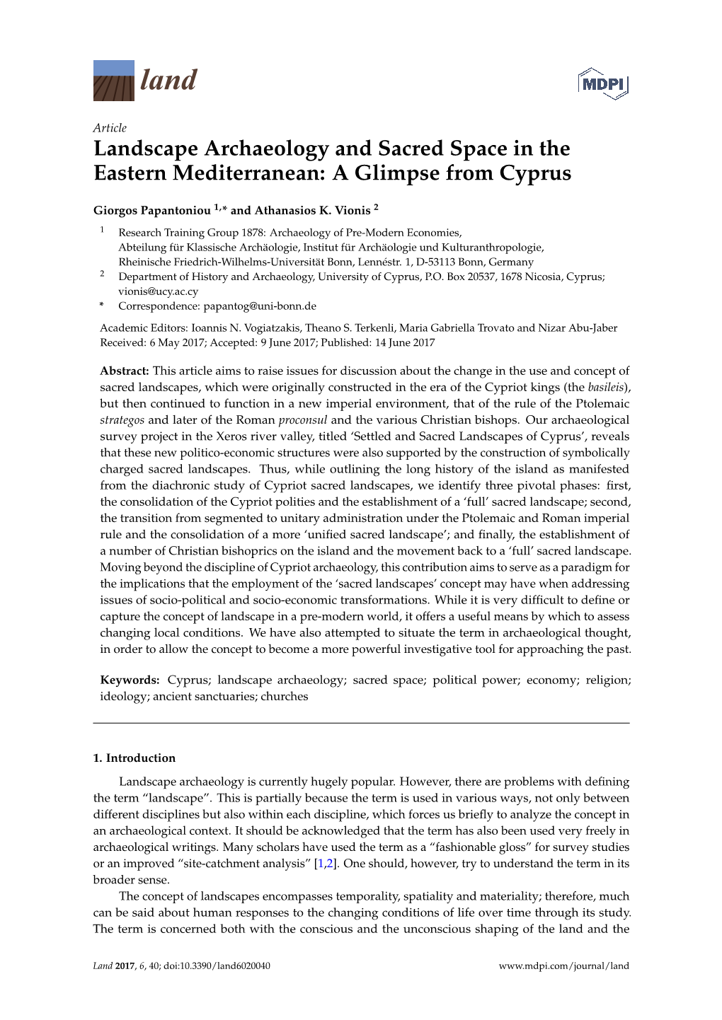 Landscape Archaeology and Sacred Space in the Eastern Mediterranean: a Glimpse from Cyprus