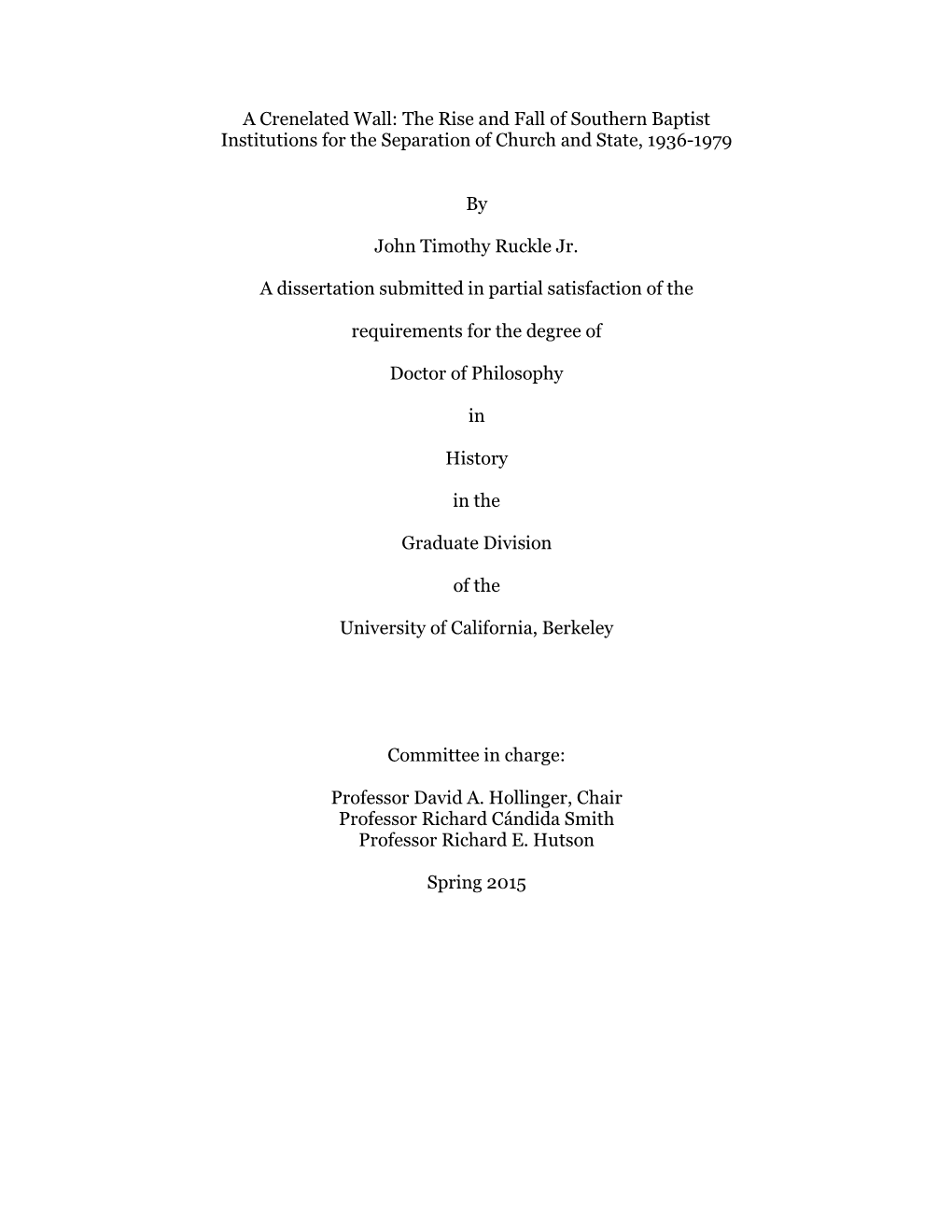 The Rise and Fall of Southern Baptist Institutions for the Separation of Church and State, 1936-1979