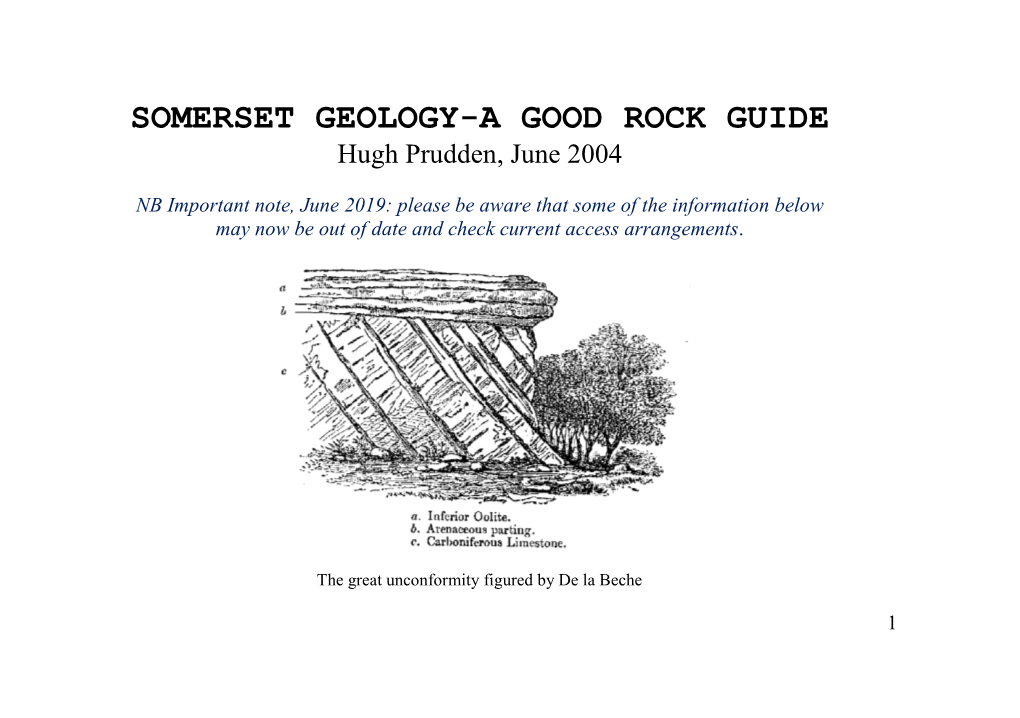 SOMERSET GEOLOGY-A GOOD ROCK GUIDE Hugh Prudden, June 2004