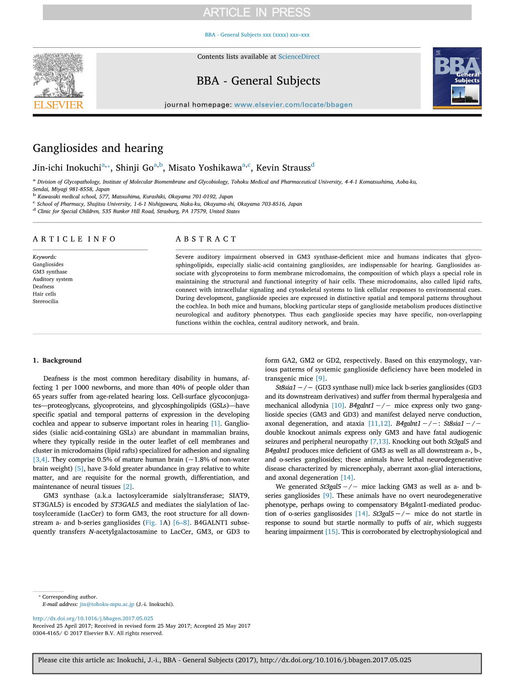 Gangliosides and Hearing