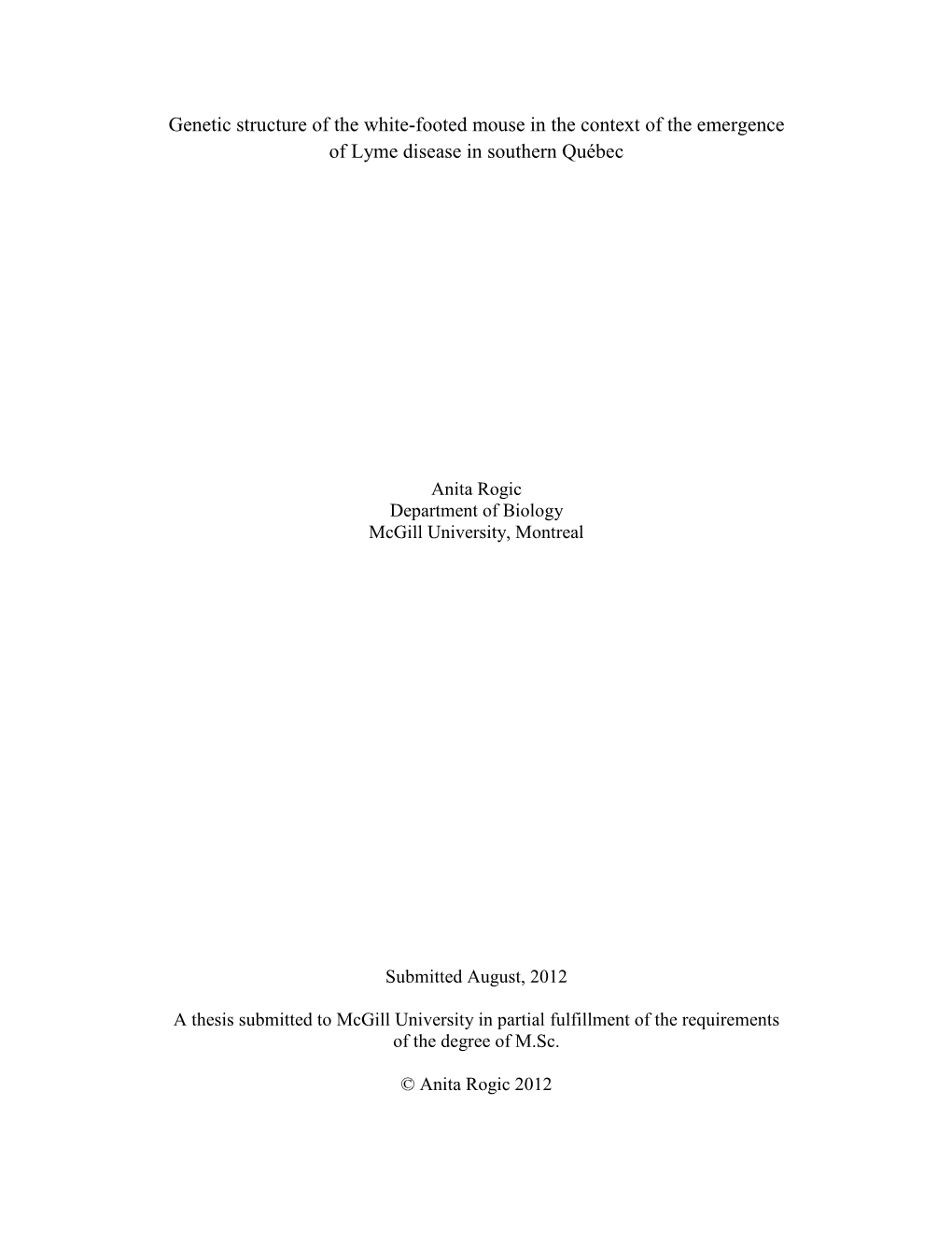 Genetic Structure of the White-Footed Mouse in the Context of the Emergence of Lyme Disease in Southern Québec