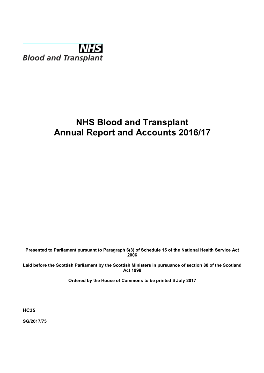 NHS Blood and Transplant Annual Report and Accounts 2016/17