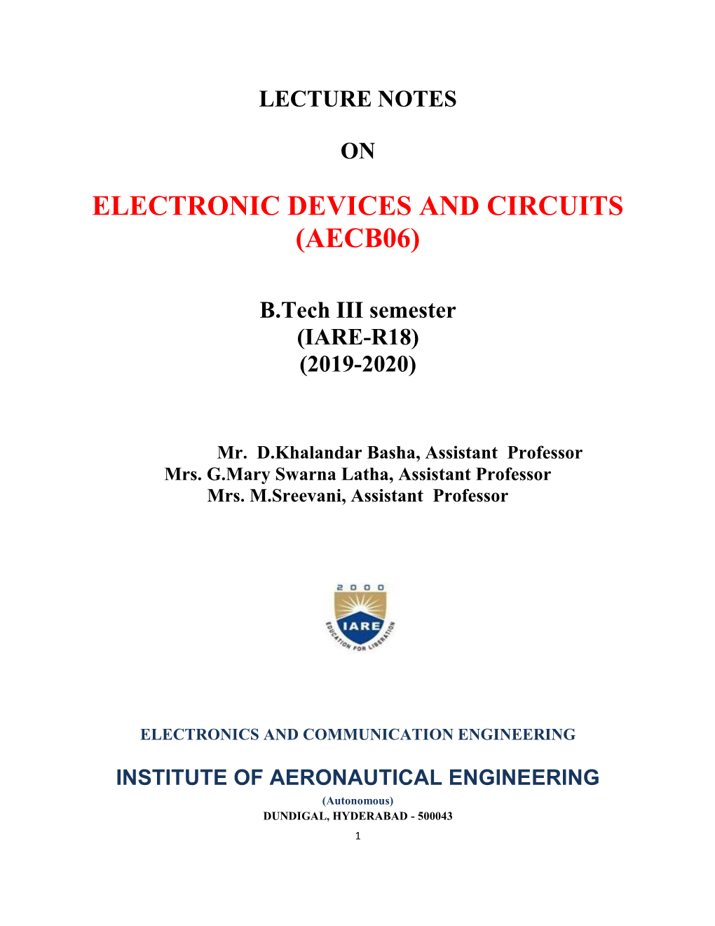 Electronic Devices and Circuits (Aecb06)