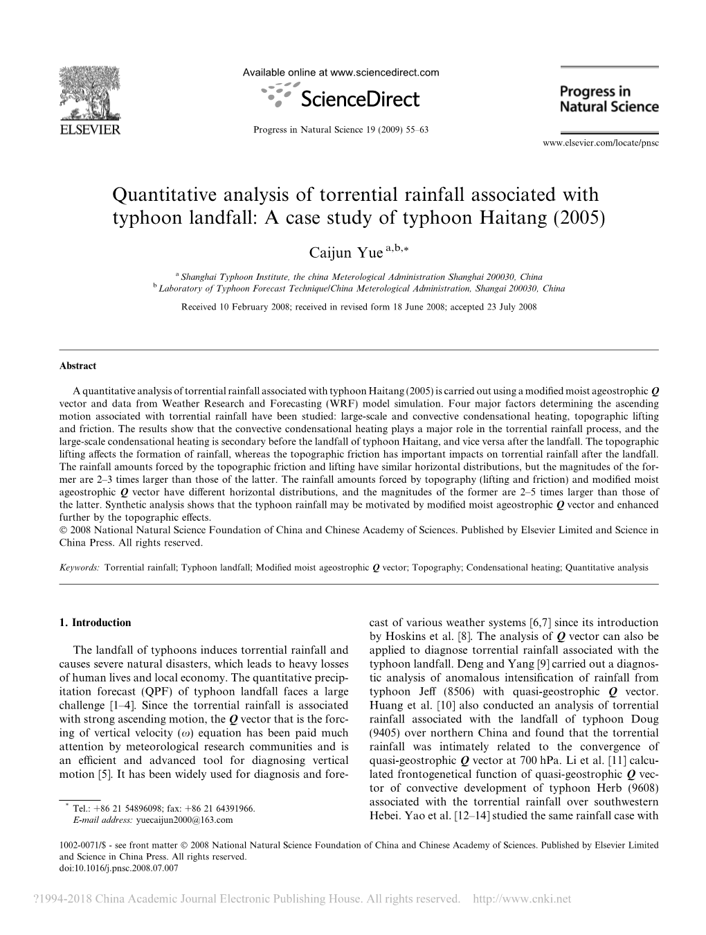 Quantitative Analysis of Torrential Rainfall Associated with Typhoon Landfall: a Case Study of Typhoon Haitang (2005)