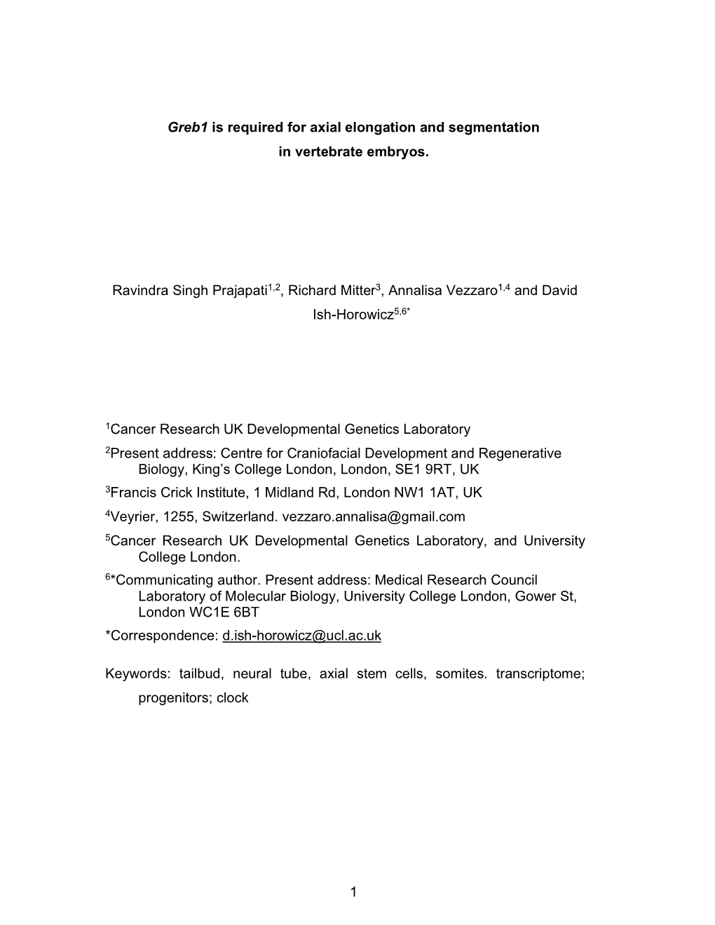 1 Greb1 Is Required for Axial Elongation and Segmentation In