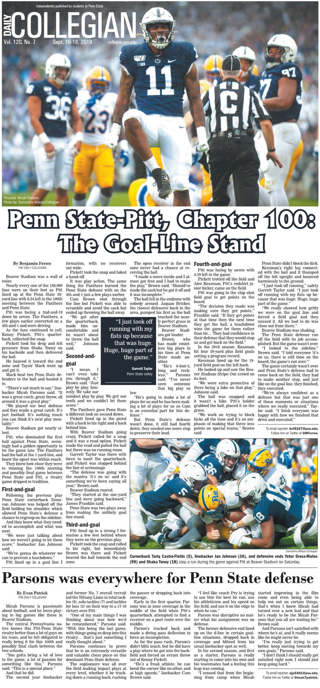 Penn State-Pitt, Chapter 100: the Goal-Line Stand