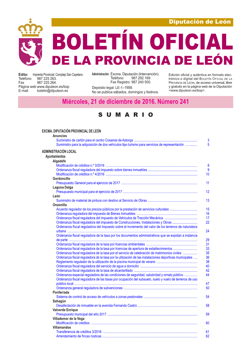 BOLETÍN OFICIAL DE LA PROVINCIA DE LEÓN Edita: Imprenta Provincial