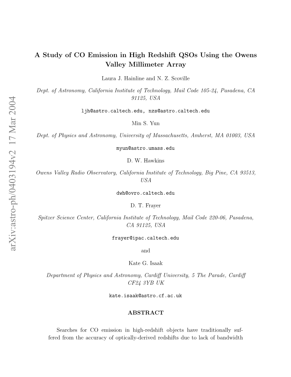 A Study of CO Emission in High Redshift Qsos Using the Owens