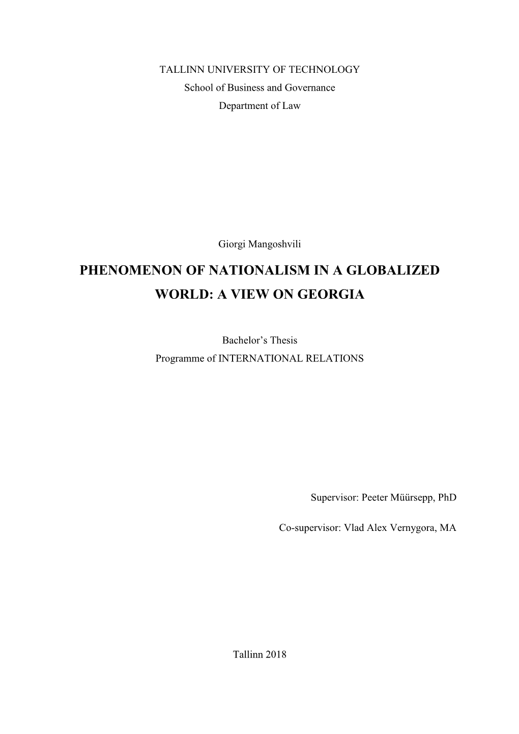 Phenomenon of Nationalism in a Globalized World: a View on Georgia