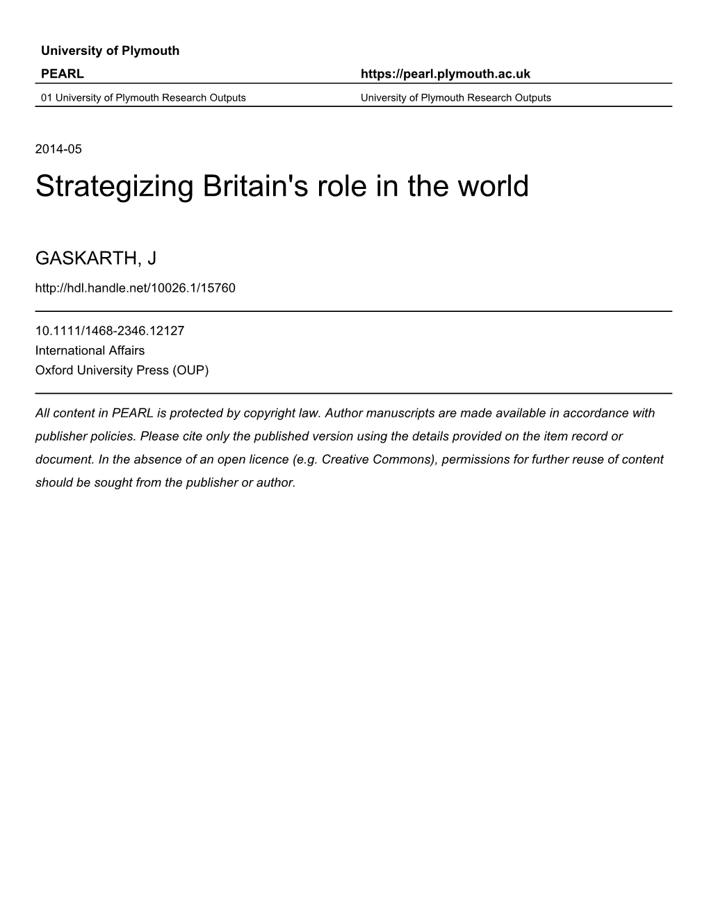 Strategizing Britains Role in the World
