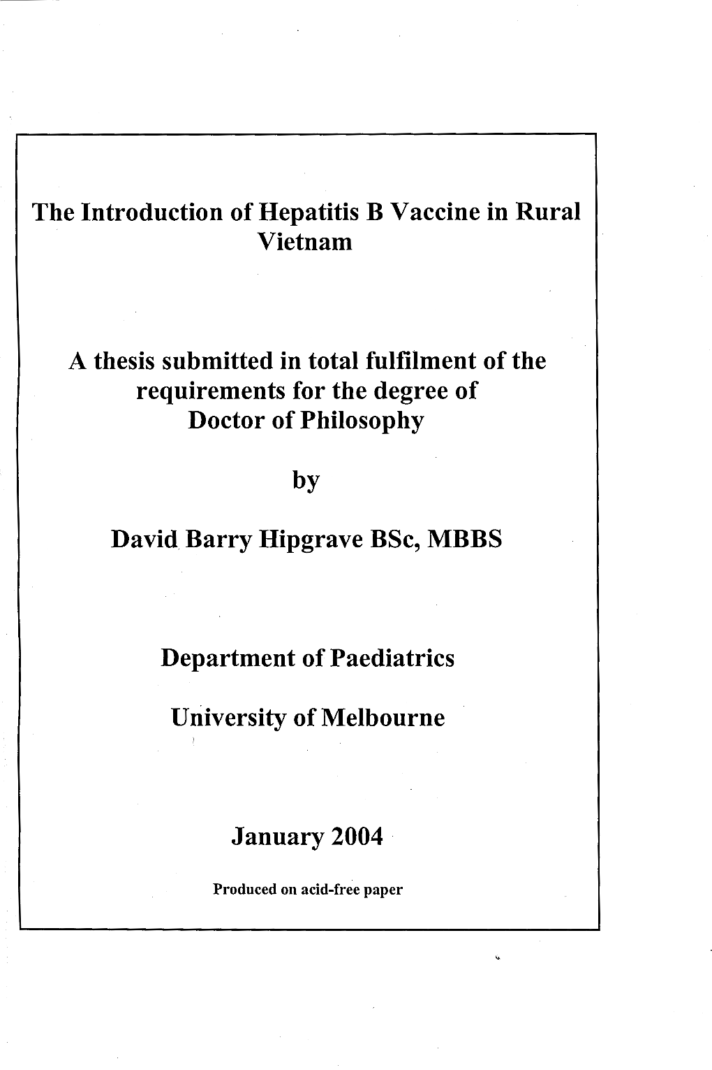 The Introduction of Hepatitis B Vaccine in Rural Vietnam