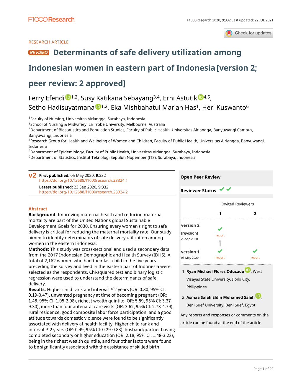 Determinants of Safe Delivery Utilization Among Indonesian