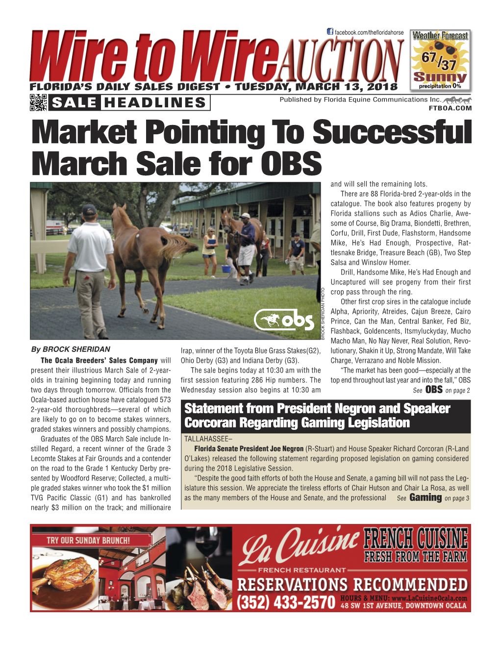 Market Pointing to Successful March Sale for OBS and Will Sell the Remaining Lots