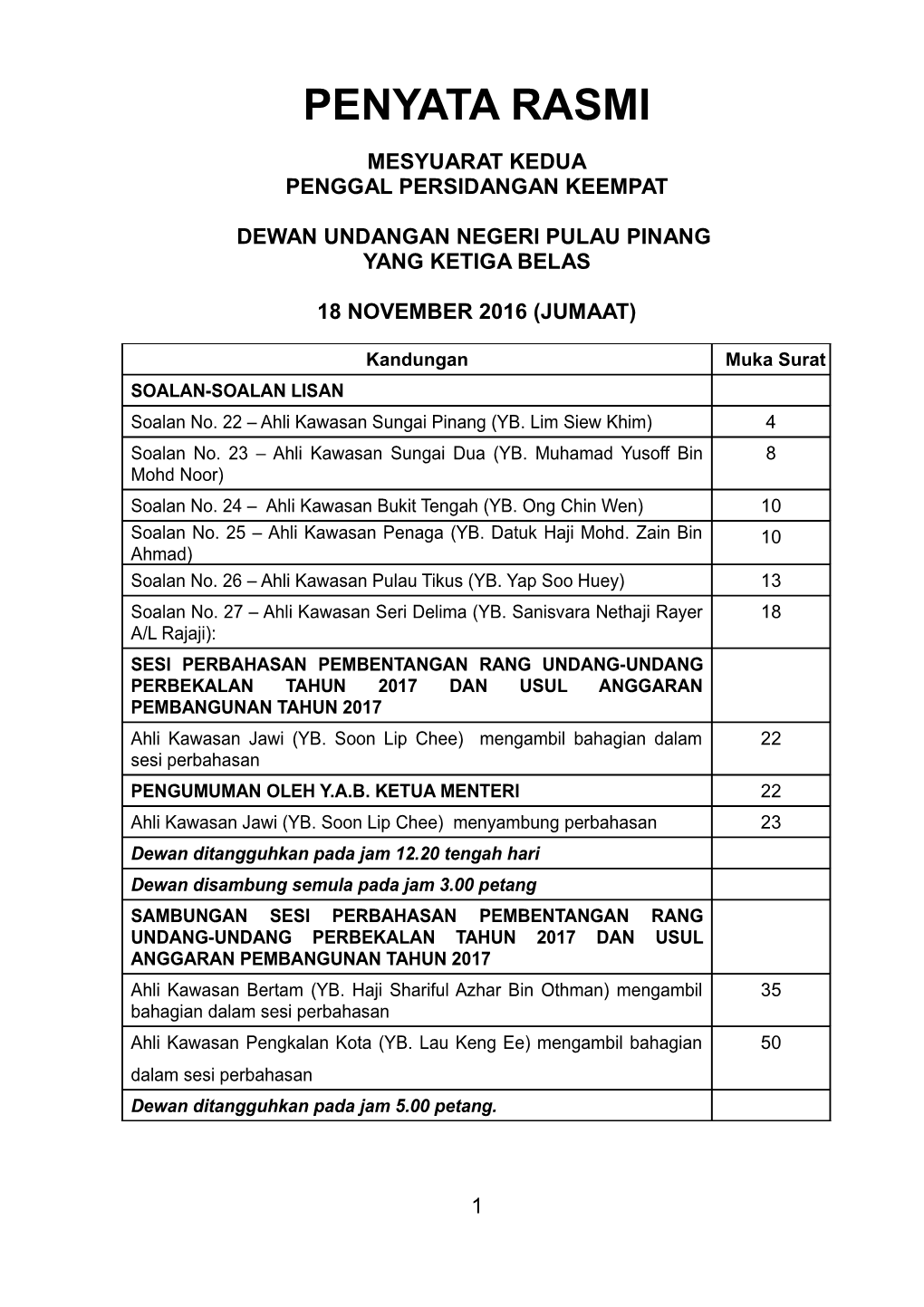 Hansard 18 Nov 2016 Hari Ketiga