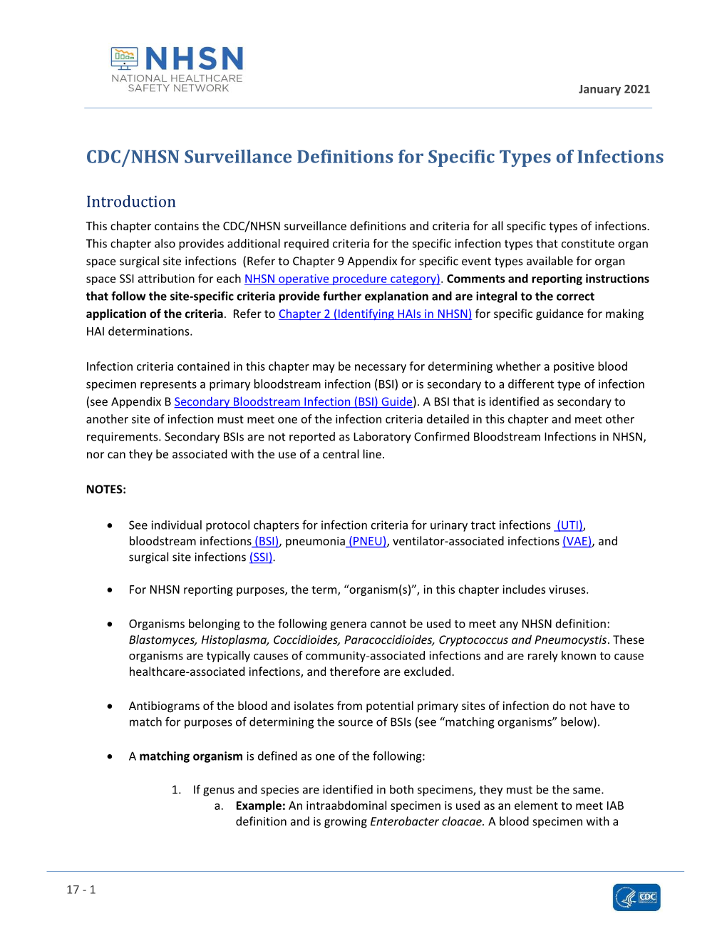 CDC/NHSN Surveillance Definitions for Specific Types of Infections