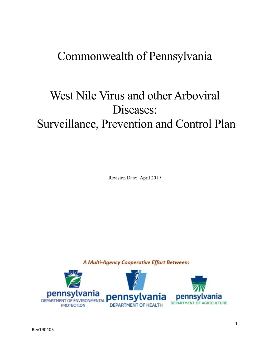 West Nile Virus and Other Arboviral Diseases: Surveillance, Prevention and Control Plan