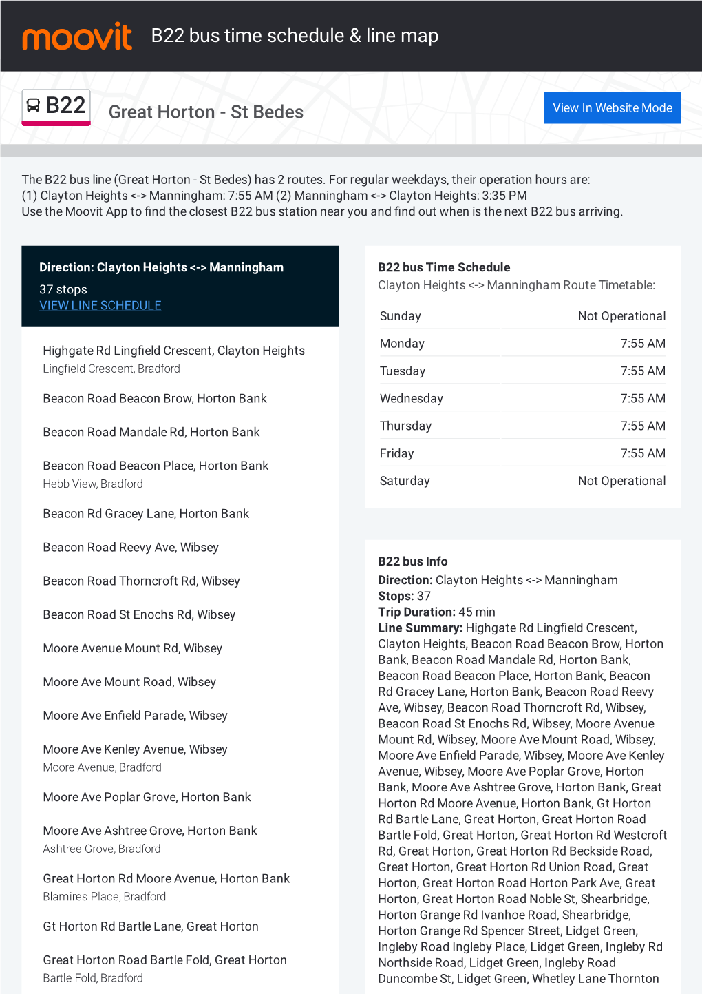 B22 Bus Time Schedule & Line Route