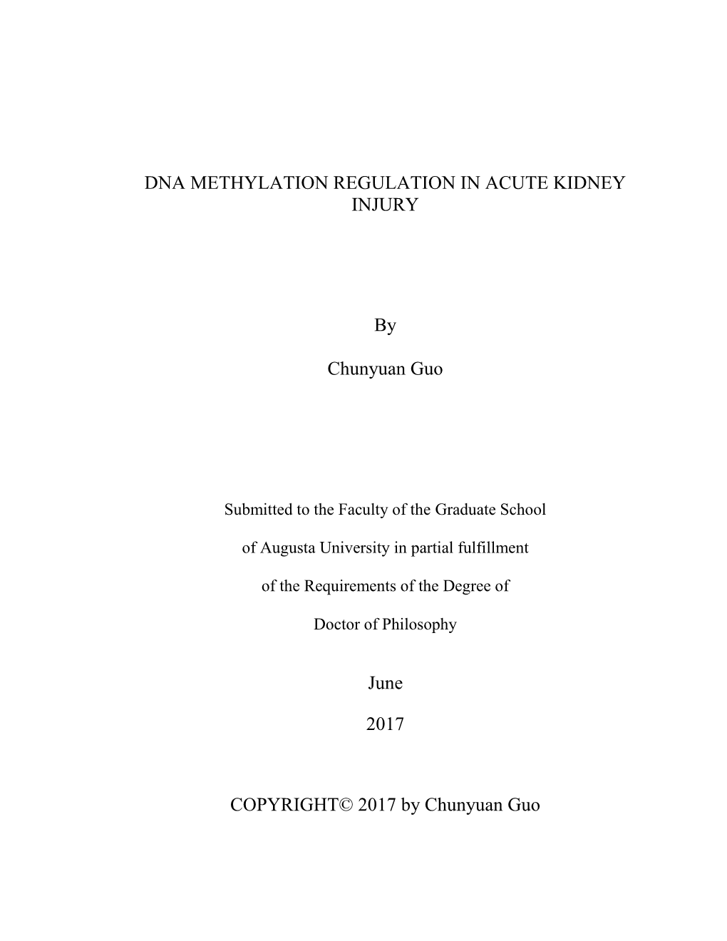 DNA METHYLATION REGULATION in ACUTE KIDNEY INJURY By