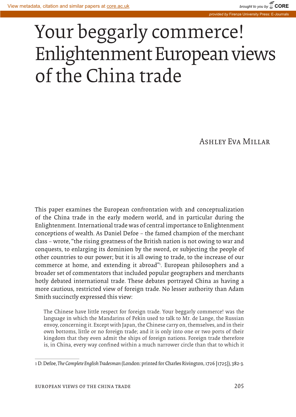Enlightenment European Views of the China Trade