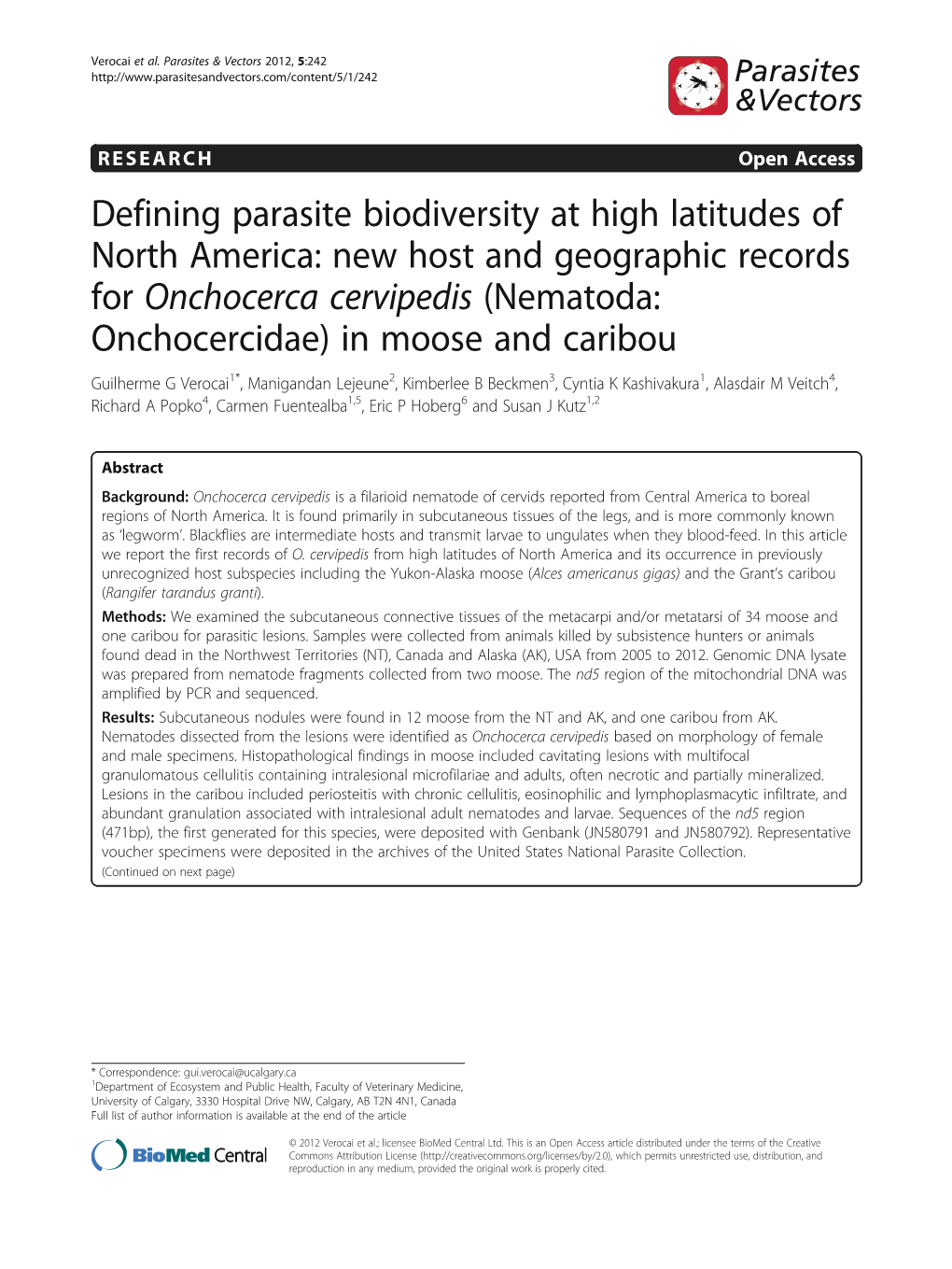 New Host and Geographic Records for Onchocerca Cervipedis