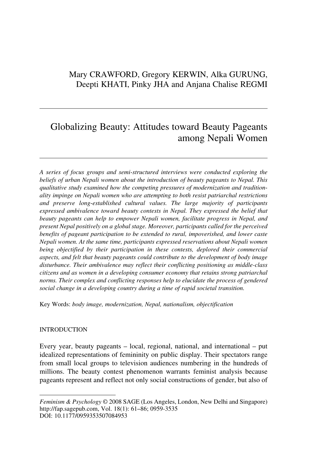 Globalizing Beauty: Attitudes Toward Beauty Pageants Among Nepali Women