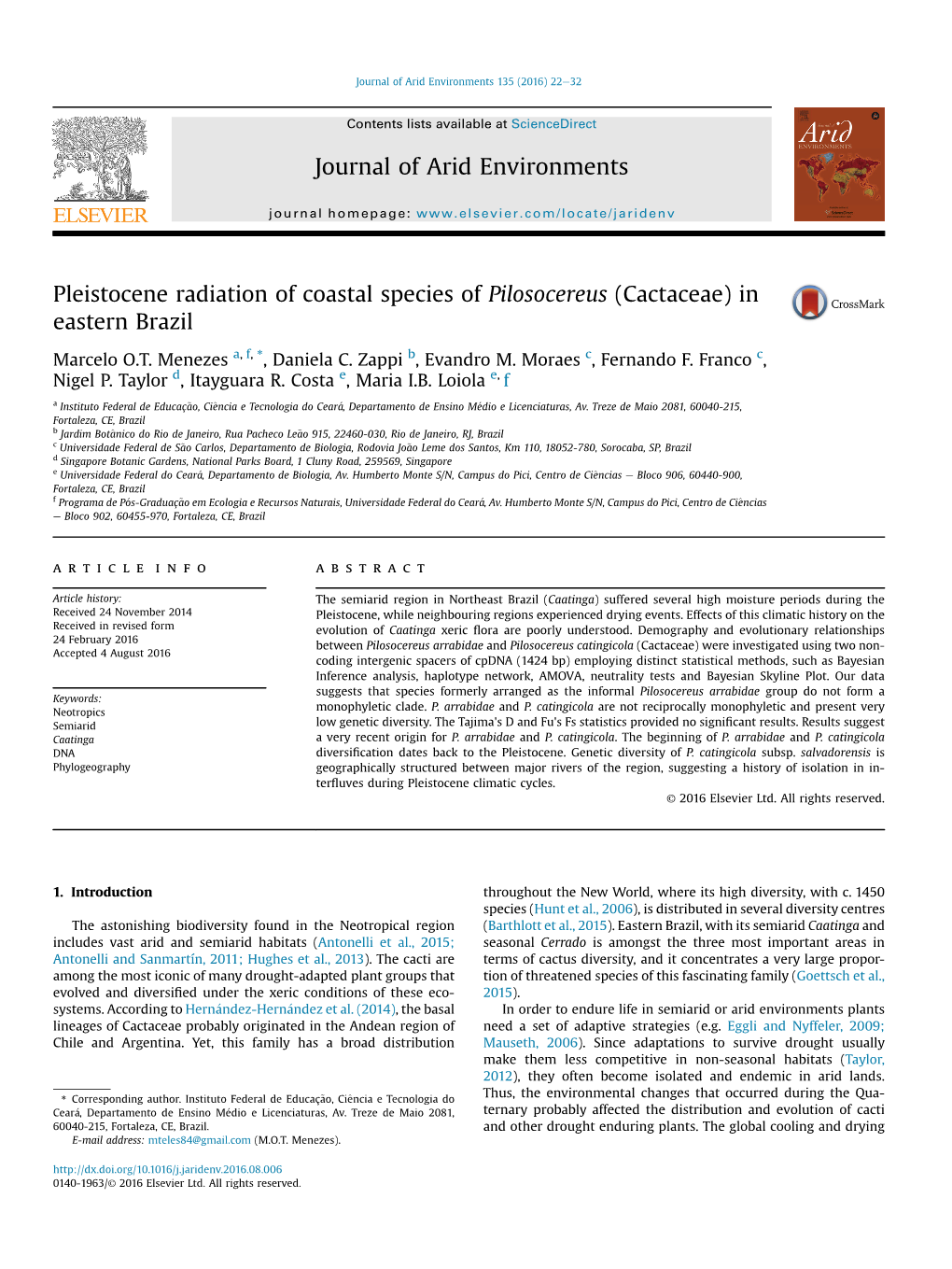 Pleistocene Radiation of Coastal Species of Pilosocereus (Cactaceae) in Eastern Brazil