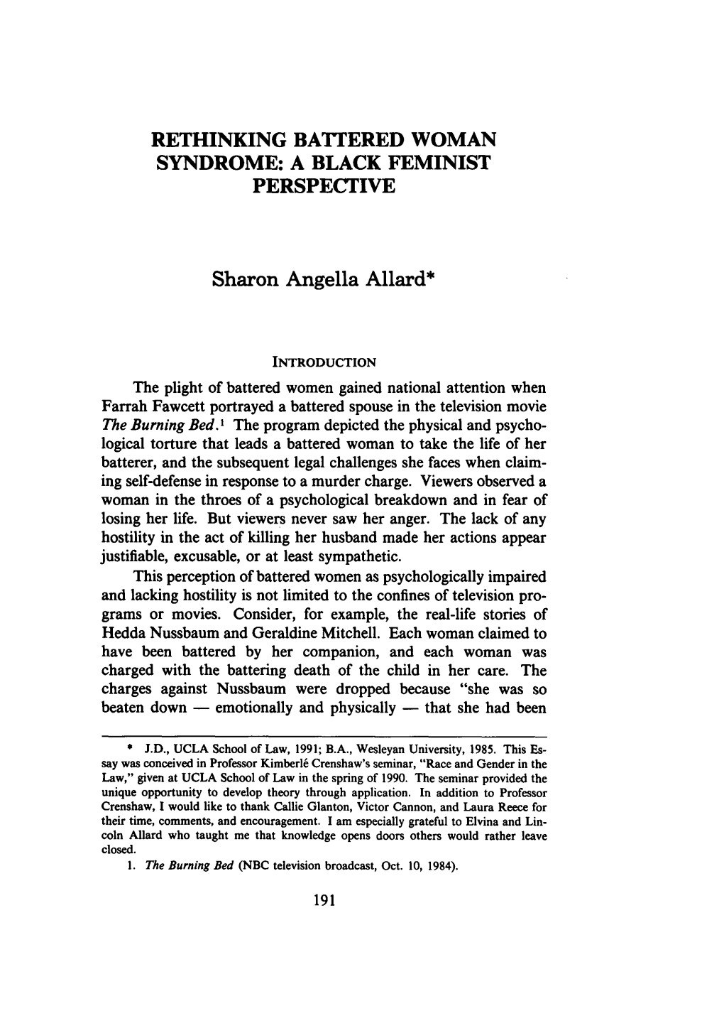 Rethinking Battered Woman Syndrome: a Black Feminist Perspective