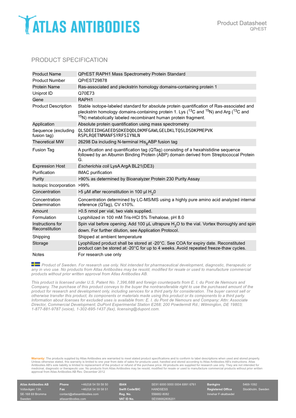 PRODUCT SPECIFICATION Product Datasheet