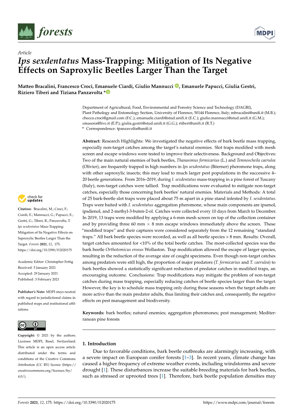 Ips Sexdentatus Mass-Trapping: Mitigation of Its Negative Effects on Saproxylic Beetles Larger Than the Target