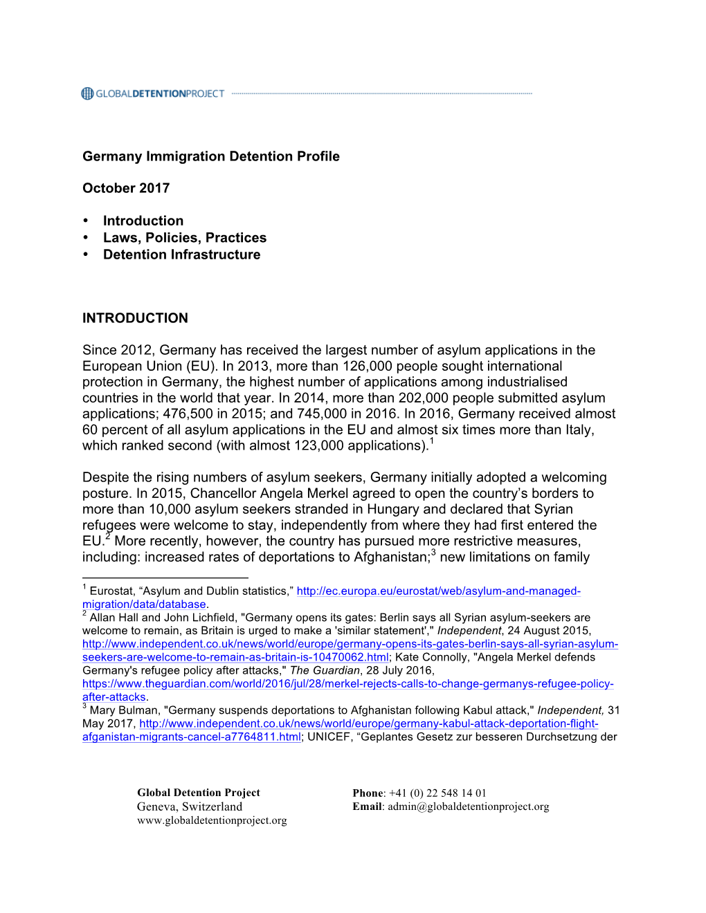 Immigration Detention in Germany," October 2014