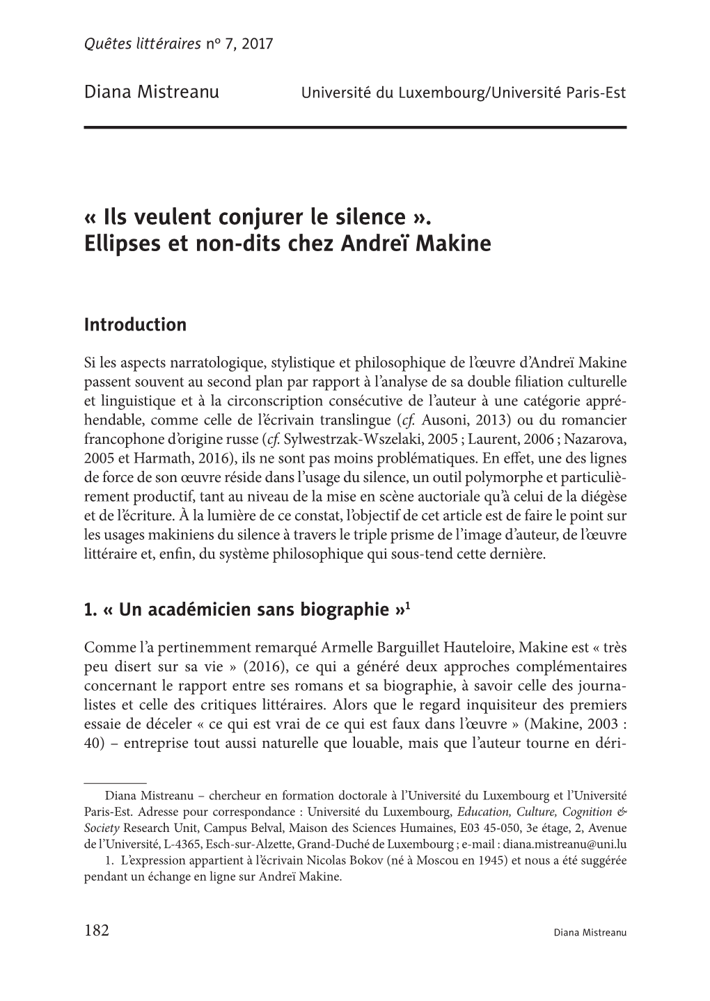 Ils Veulent Conjurer Le Silence ». Ellipses Et Non-Dits Chez Andreï Makine