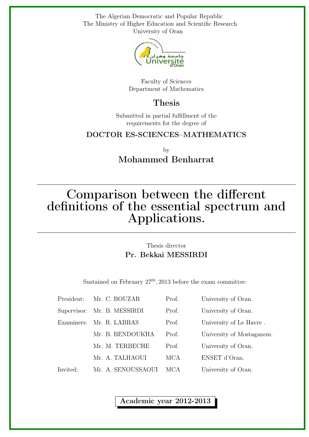 Comparison Between the Different Definitions of the Essential Spectrum