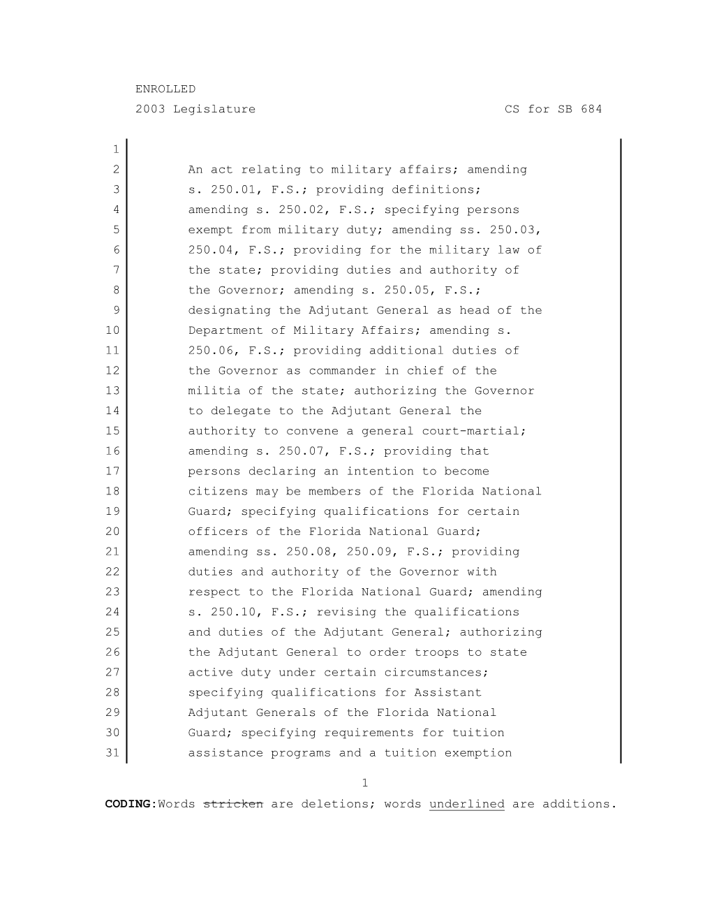 ENROLLED 2003 Legislature CS for SB 684 1 2 An