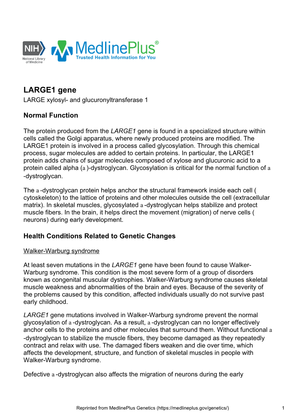 LARGE1 Gene LARGE Xylosyl- and Glucuronyltransferase 1