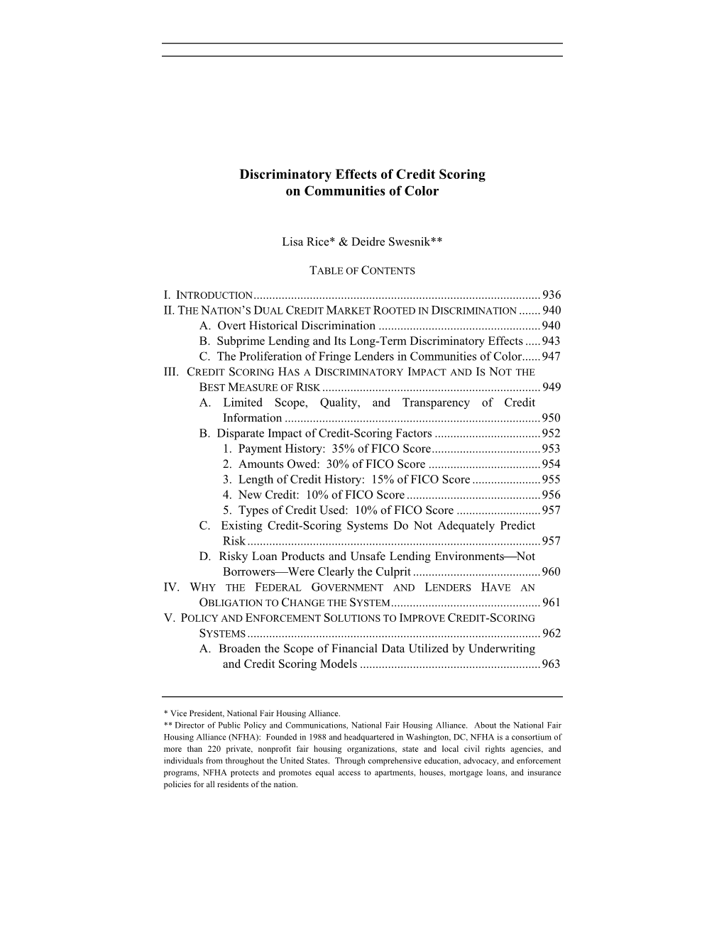 Discriminatory Effects of Credit Scoring on Communities of Color