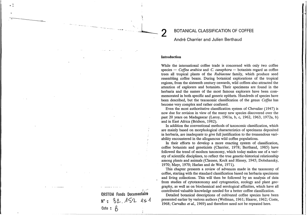 BOTANICAL CLASSIFICATION of COFFEE André Charrier and Julien Berthaud