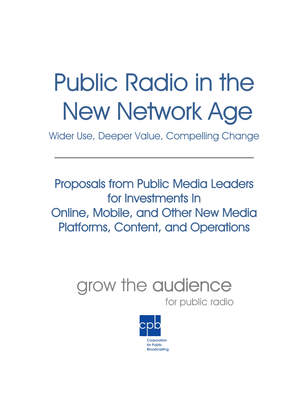 Proposals for Investments in New Media