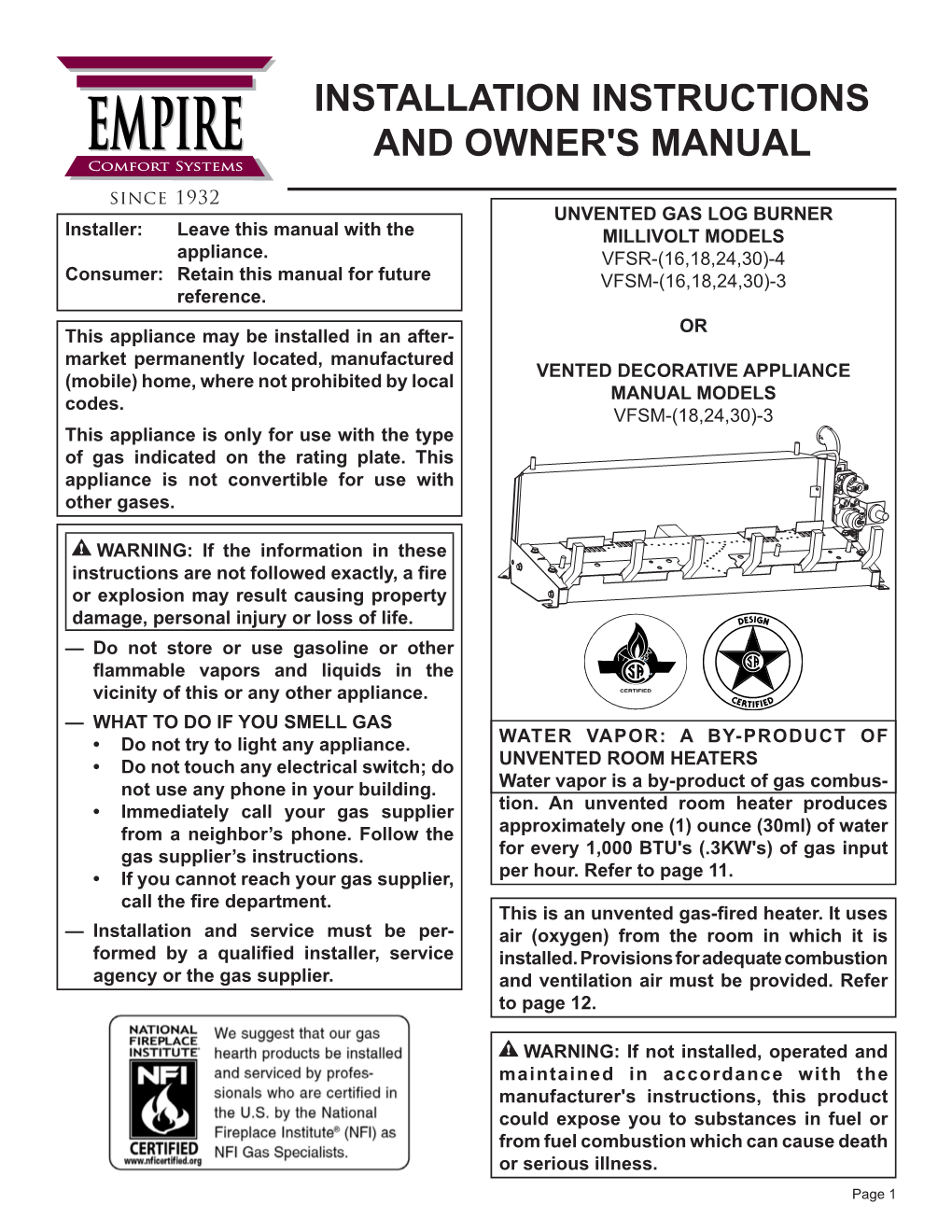 INSTALLATION Instructions and Owner's Manual