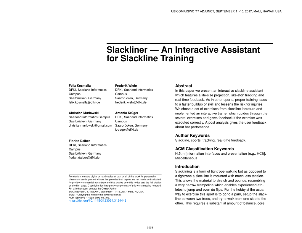 Slackliner — an Interactive Assistant for Slackline Training