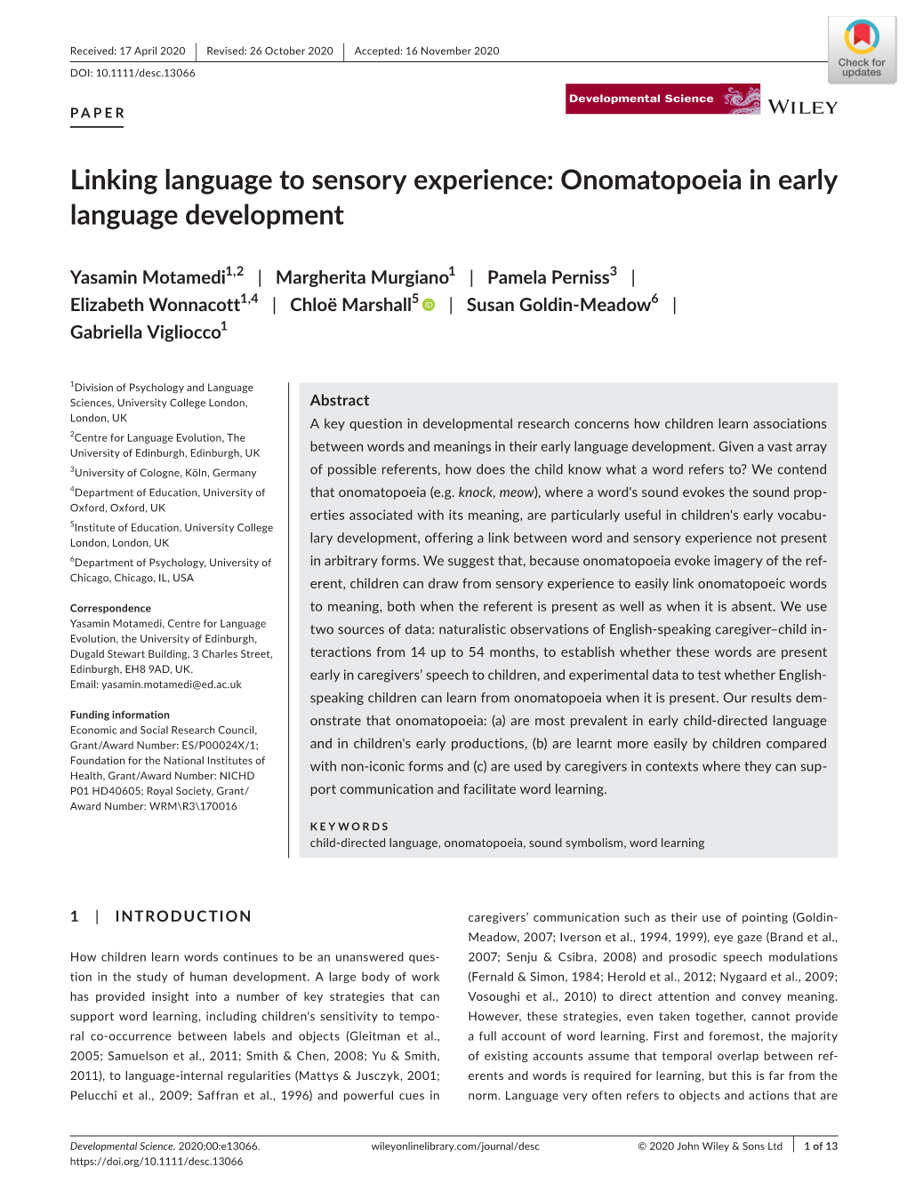 Linking Language to Sensory Experience: Onomatopoeia in Early Language Development