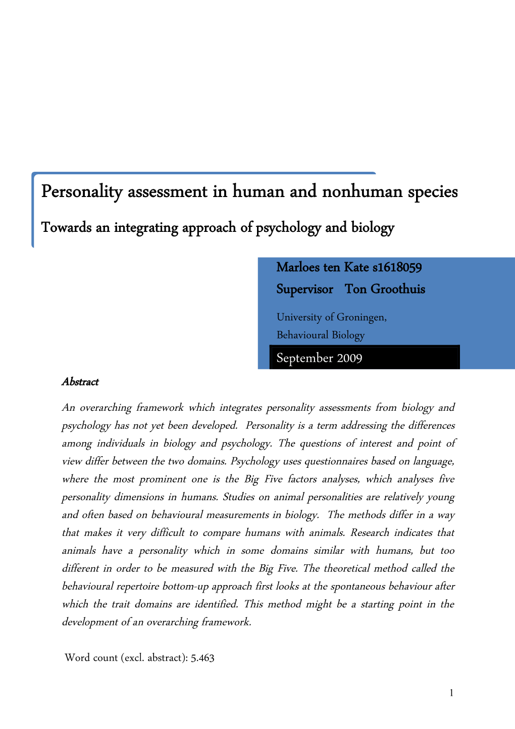 Personality Assessment in Human and Nonhuman Species